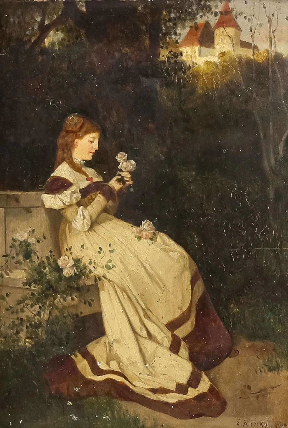 Eduard Niczky - Ritratto di una donna con rose